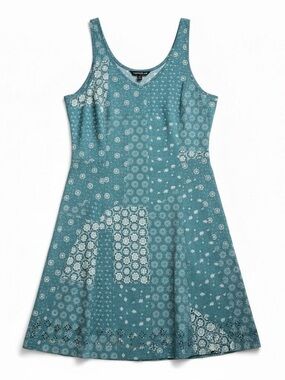 Toad&Co Patchwork Midi Dress Blue Floral sunkissed petal Sleeveless A‑Line M